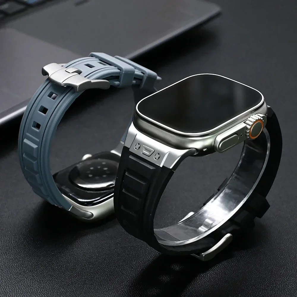 Men Silicone Strap for Apple Watch Band Ultra 1 2 49mm 10 9 8 7 46mm 45mm Sports Band for IWatch Series 6 5 4 SE 44mm Bracelet