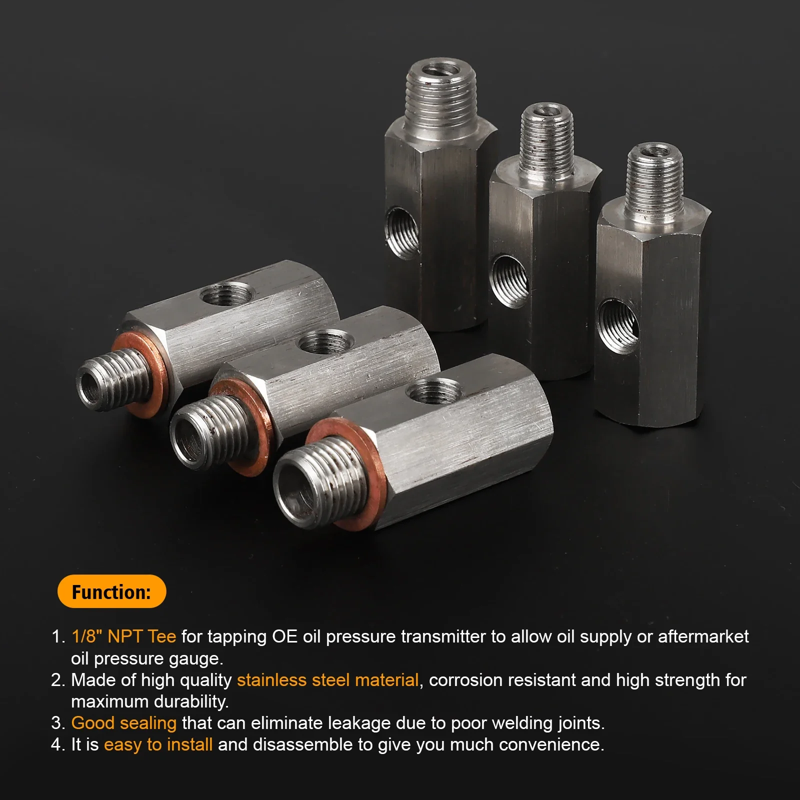Stainless Steel Oil Pressure Tee Adapter 1/8NPT To M12 M10 M14 Universal Turbo Feed Fitting for OE Sensor