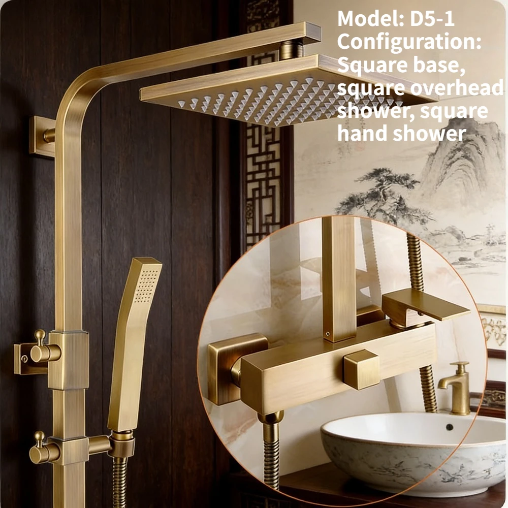 

Французский латунный душевой набор в стиле ретро, старинный матовый квадратный душ, душевая насадка для ванной комнаты