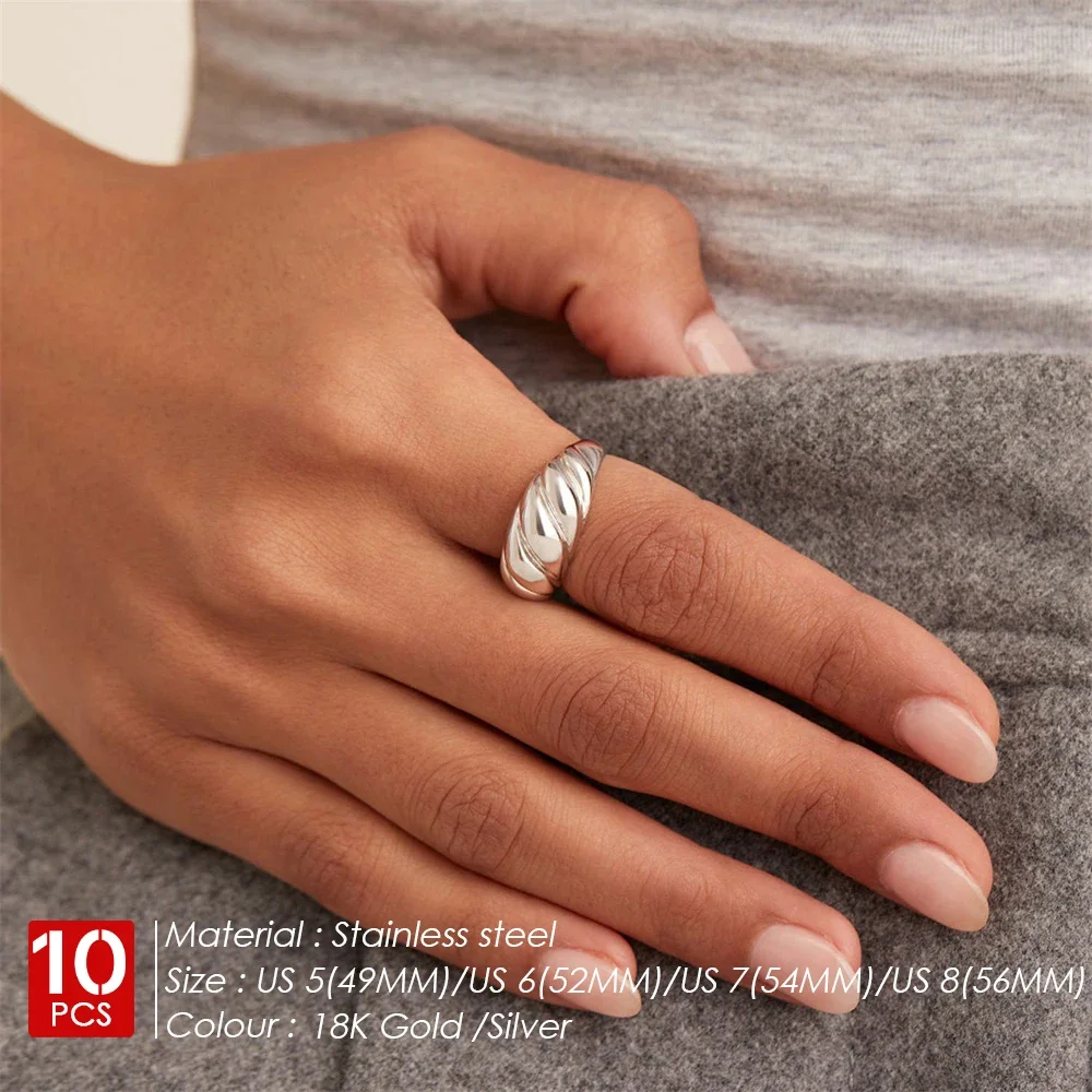 Women's 10PCS Stainless Steel Ring Fashion Style Women's Couple Jewelry  Simple Texture  Classic Taurus Cornbread Ring Wholesale