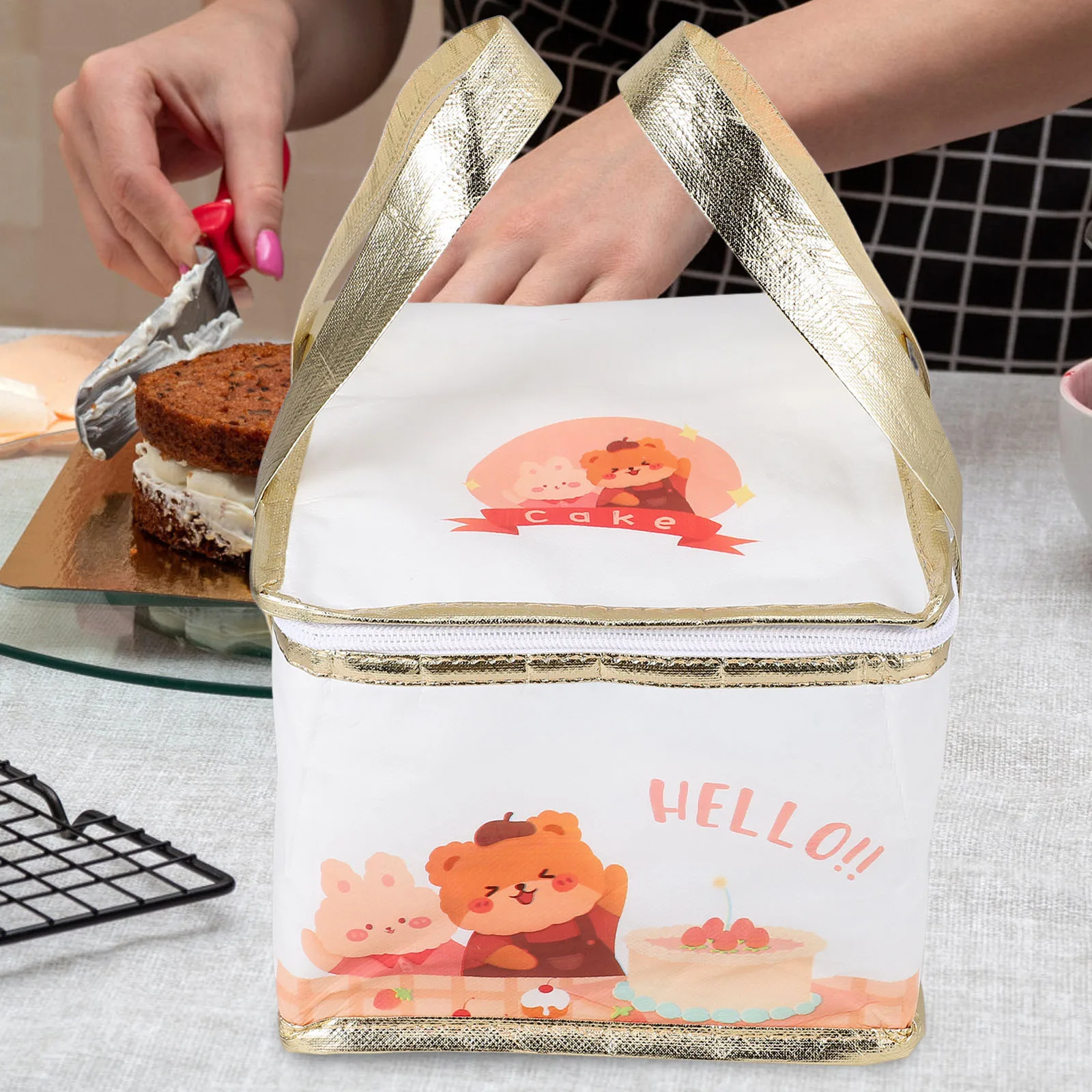 

1pcs Cake Insulation Bag 4 Inch Bear Rabbit Single Layer Food Insulated Grocery Cooler Hot Carriers Transport Takeout Waterproof