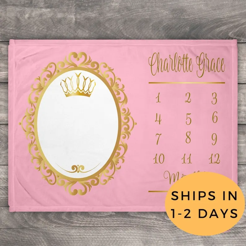 

Princess Blanket, Milestone Blanket, Personalized Baby Shower Girl, Photo Blanket, Princess Baby Shower, Princess Nursery Decor