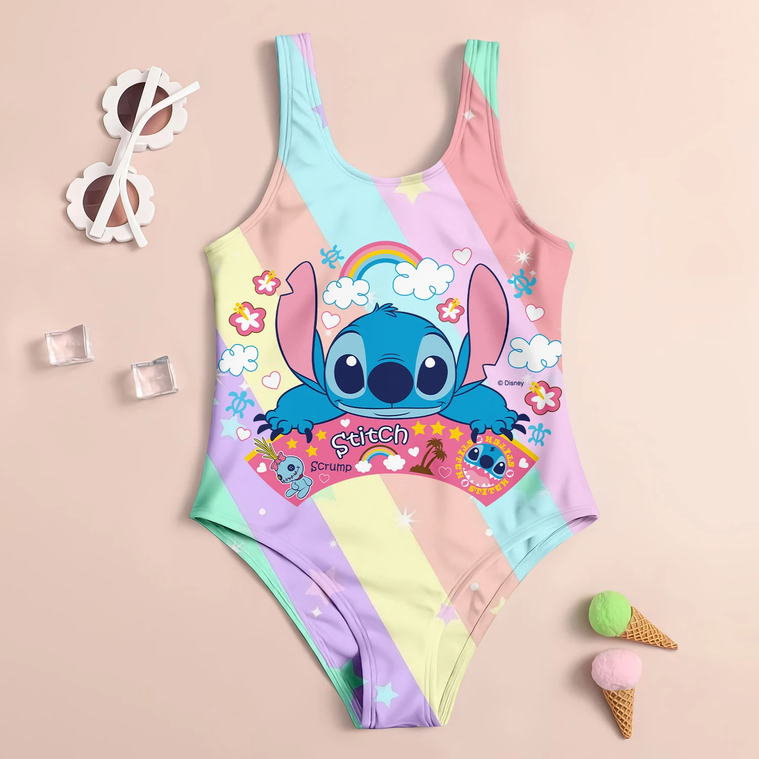 Stitch Children Swimwear Cute Girls Swimsuit Large Size Vacation Beach Party Swimsuits Girl Summer Hello Kitty Bikini Girls\'