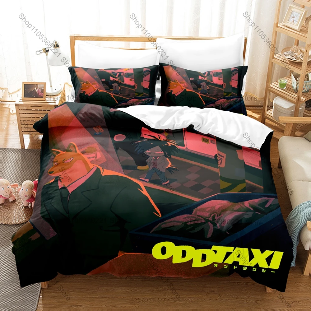 Odd Taxi Fan Merch Duvet Cover + 2 Pillowcases, Stylish Printed Bedding Set for Anime Lovers Collection