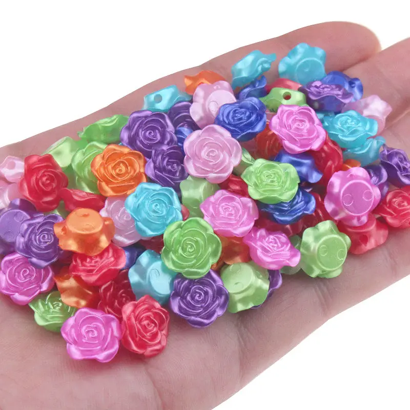 25-100 Stks/partij Plastic Rose Bloemen Acryl Spacer Bead Diy Imitatie Parel Stijl Maken Ketting Armband Sieraden Accessoires