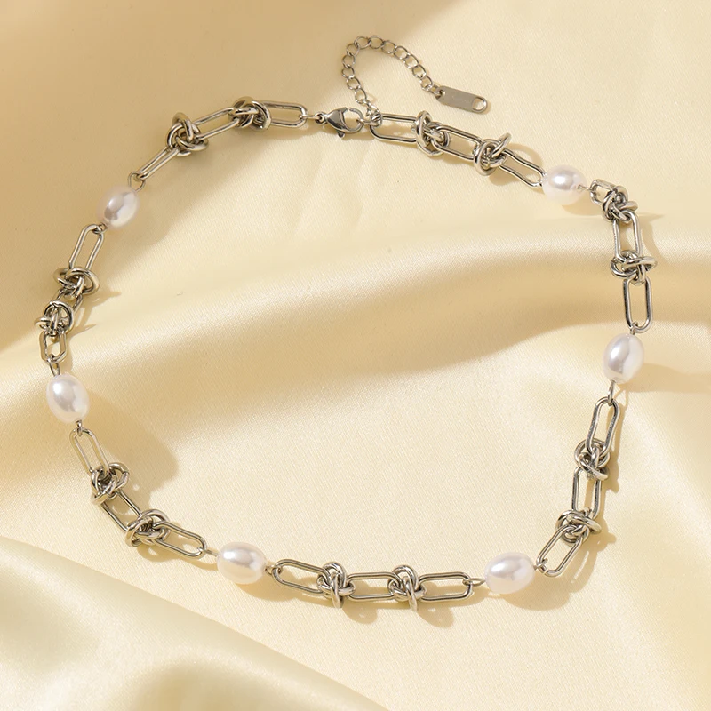 EILIECK 316L Edelstahl Metall Goldfarben Perlenknoten-Ketten-Halsketten-Armband-Set für Damen, Modisches Statement-Schmuckgeschenk – Detail 15
