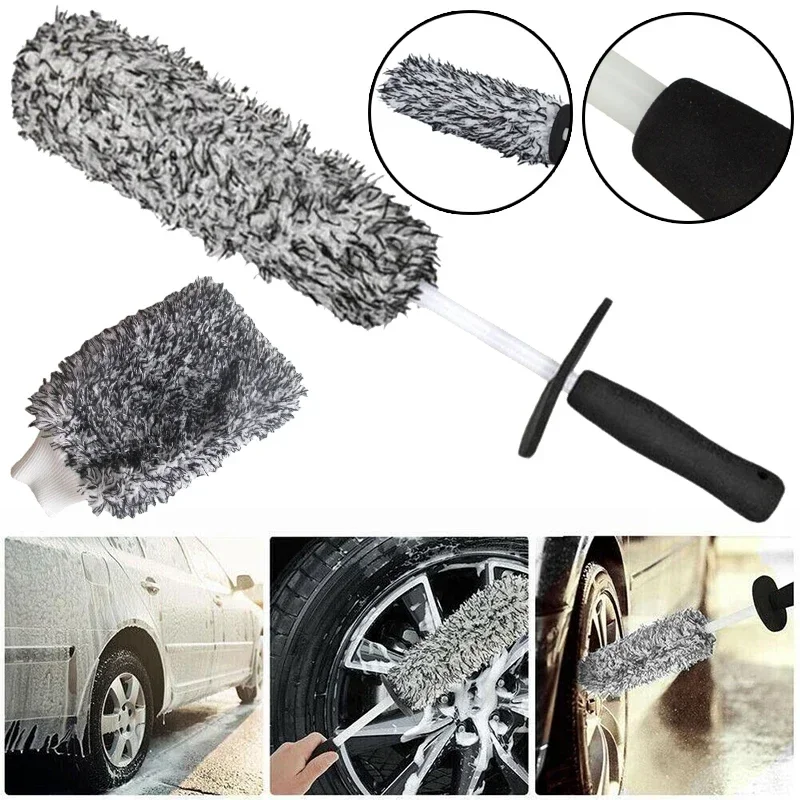 

Microfiber Car Wash Brush Cleaning Gloves Plastic Handle Wheel Brush Double-Side Absorbent Clean Glove Car Washing Tool