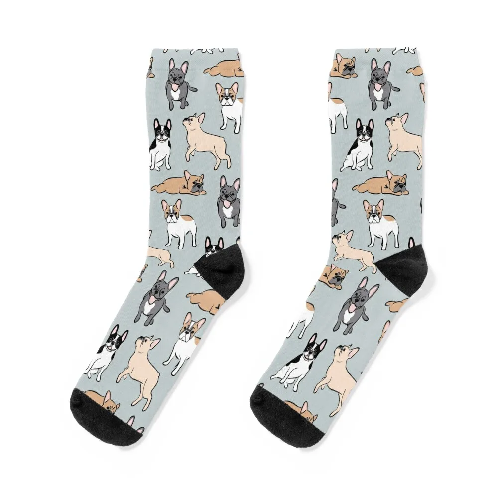 

French Bulldog Blue Grey Socks Men's warm winter gift funny gift Designer Man Socks Women's
