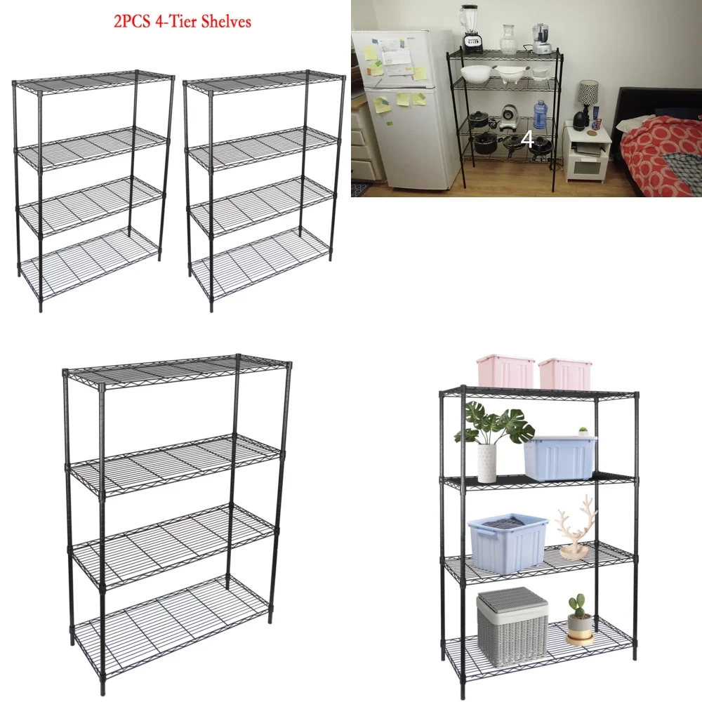 

storage holders2X 4 Tier Adjustable Storage Shelving Unit Heavy Duty Steel Wire Organizer Rack Black Space Saving Utility Closet