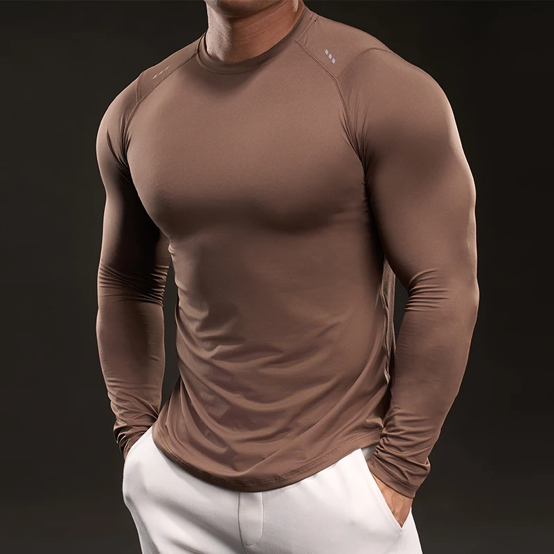 

T-Shirt Fashionable Casual Solid Color Sports Top Versatile Long-Sleeve Top Slim Fit High-Elastic Breathable Men's Running