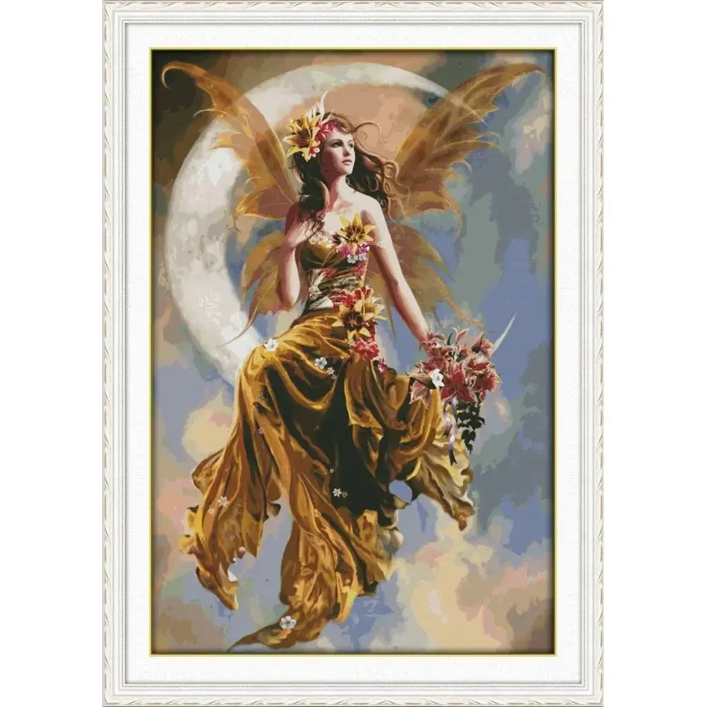 Joy Sunday News Printed Cross Stitch Kit  Easy Pattern Aida  Stamped Fabric with DMC Threads Embroidery Set-The Moon Fairy (2)