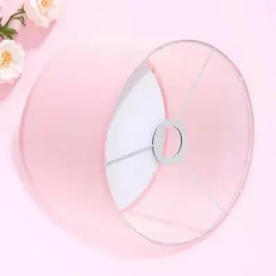 

Detachable Fabric Lampshade Retro Style Round Cloth Light Cover Chandeliers Replacement Small Pink Gingham Linen Decorative