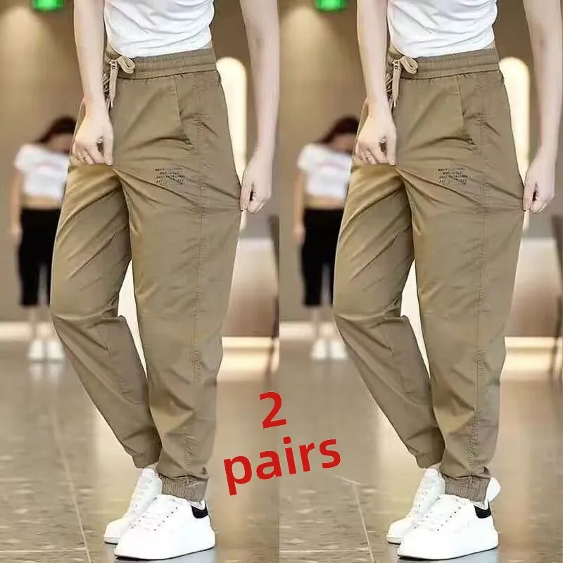 

Мужские тонкие рабочие брюки из ледяного шелка Qui Dry, летние повседневные брюки-карго с эластичной резинкой на талии, прочные легкие брюки-карго...