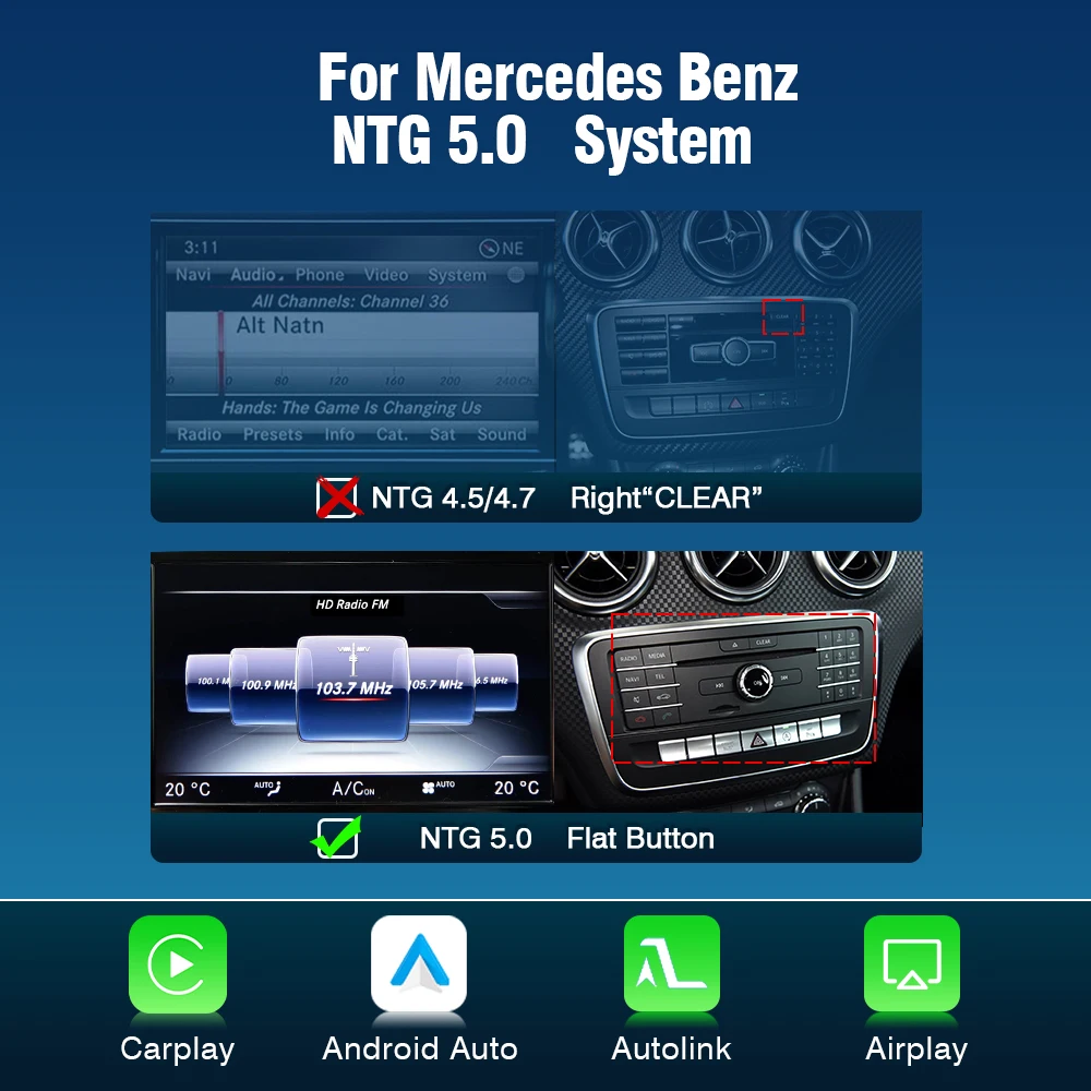 Draadloze Carplay Android Auto Decoder voor Mercedes Benz E Klasse W213 NTG 5.5 2016-2020 Mirror Link AirPlay GPS Navi Automodule