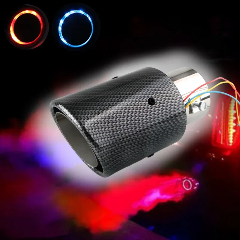 With LED Flashing Decorative Light Racing Car Muffler Exhaust Pipe 63-65mm Tail Vent Flaming Luminous Motorcycle Universal DIY