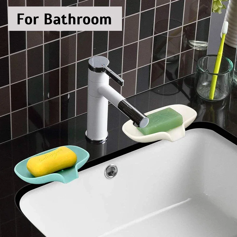 kitchen soap tray Silicone Soap Dish Holder Self Draining Non-slip Soap Tray Bathroom Kitchen Draining Rack Dish Storage Tray