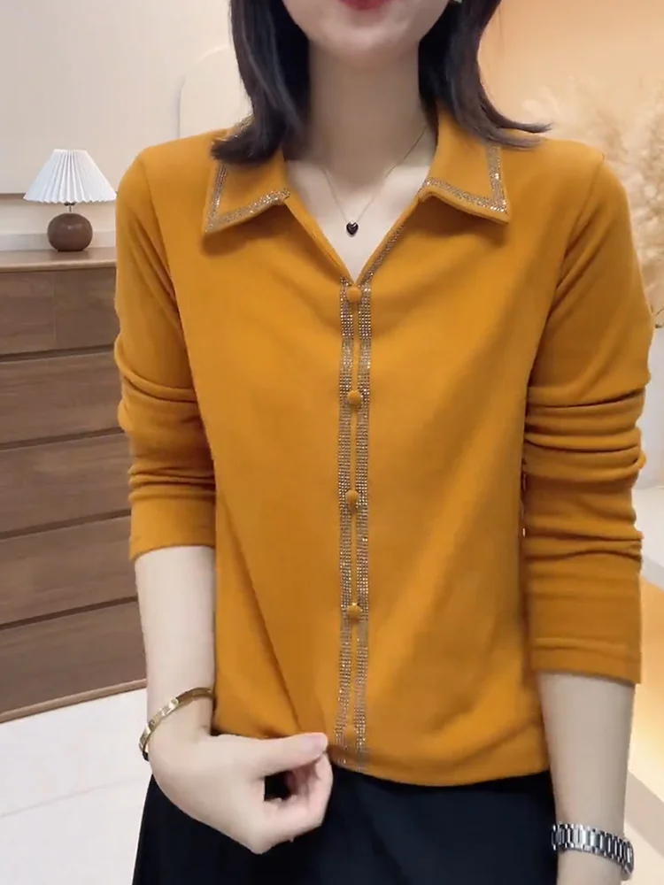 

Heavyweight Long Sve V-Ne Yellow Top Versatile Faionable Inner Wear for Autumn Season Women's plus Size Clot...