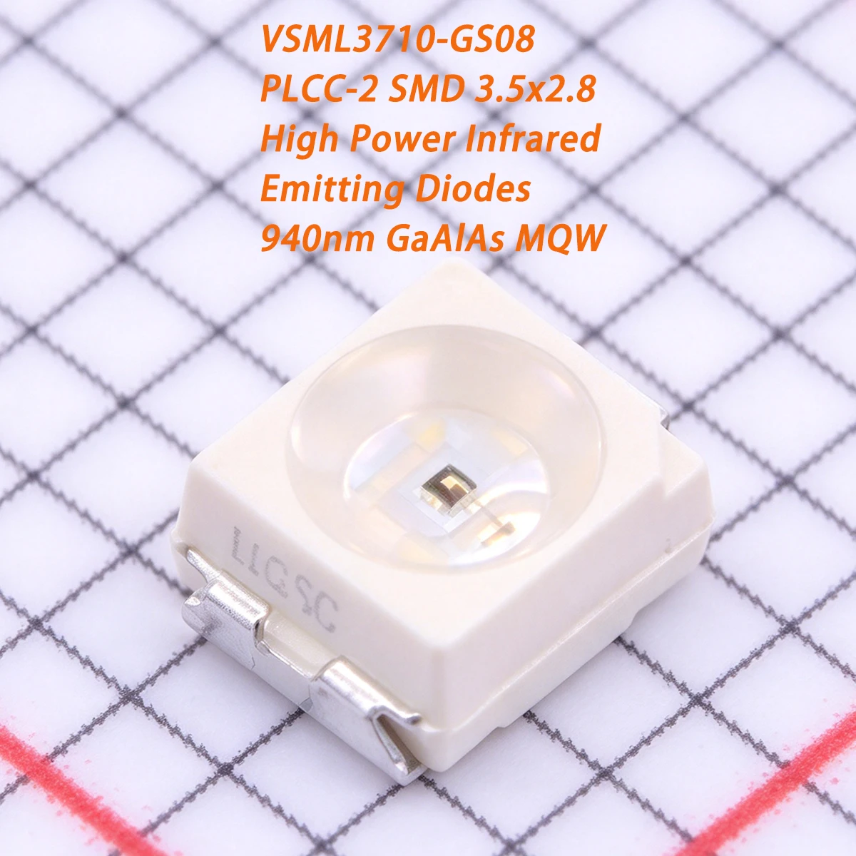 10PCS VSML3710-GS08 PLCC-2 SMD 3.5x2.8 940nm 100mA 5VR 160mW 9.5mW/sr 20mW/sr NEW Original High Power Infrared Emitting Diodes