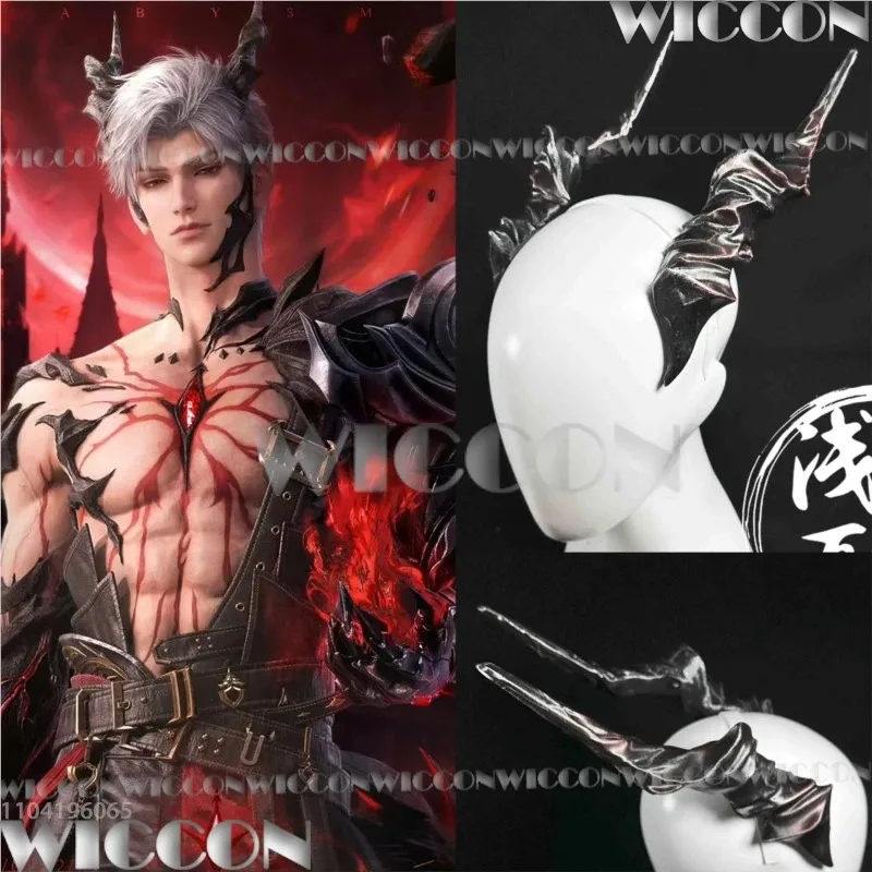 25COSSylus Abyssal Splendor Dragon Horn Game الحب والمساحة العميقة تأثيري الدعامة QinChe الأسود Dragon الفضة شعر مستعار الرجال الهالووين Custo