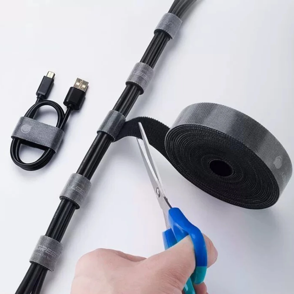 Reusable Garden Ties & Cable Organizer Double-Sided Nylon Straps for Plant Wire Management and Data Cable Storage Fastening Tape
