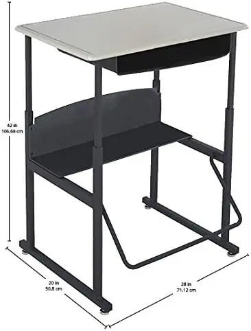 Student Stand-Up Desk and ADHD Footrest Bar,Standard Desktop,Kids Standing Desk withBook Box & Swinging Pendulum Fidgeting Bar