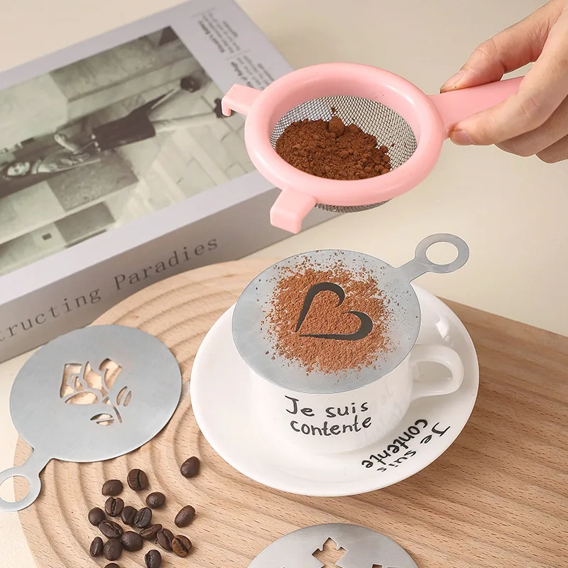 Creative Coffee Latte Mold Stencil Stainless Steel Fancy Coffee Decorating Mold Foam Print Spray Dusting Powder Mold