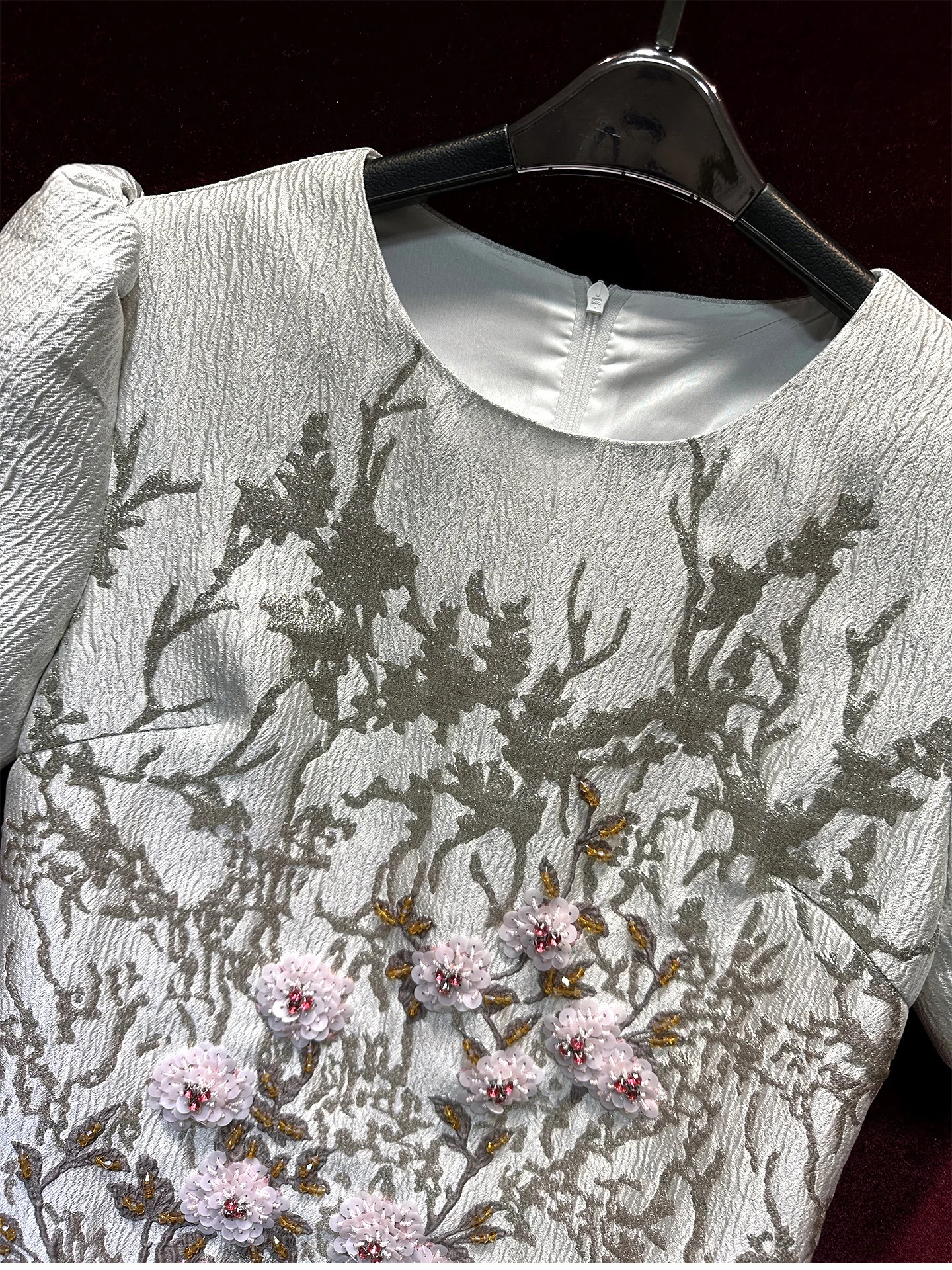 Luxe Diamanten Jacquard Kralen Korte Mouw Vrouwen Jurken Losse Taille Elegante Feestjurk O-hals Vrouwelijke A-lijn Formele Jurk