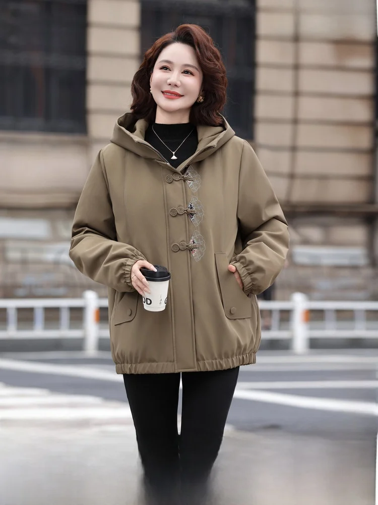 

Весна 2026: Новая женская пуховая куртка-пуховик для среднего возраста, модное пальто с пуговицами из полиэфирного волокна, прямого кроя