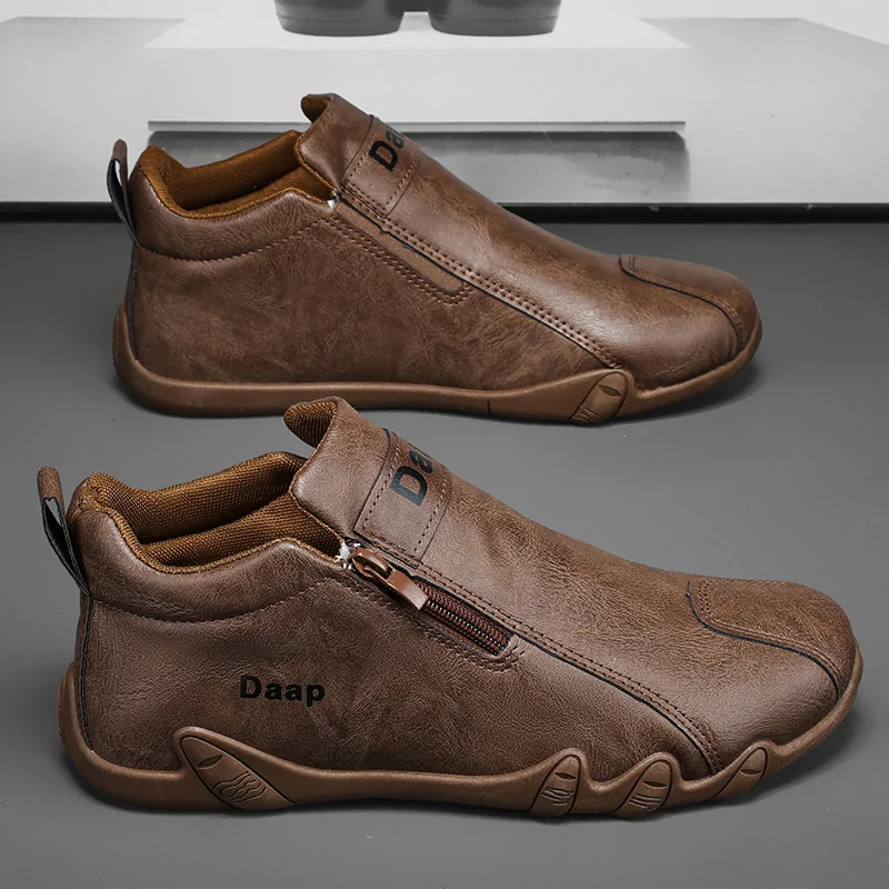

Four seasons men's casual leather shoes high-top leather men's shoes trendy, fashionable, comfortable and breathable