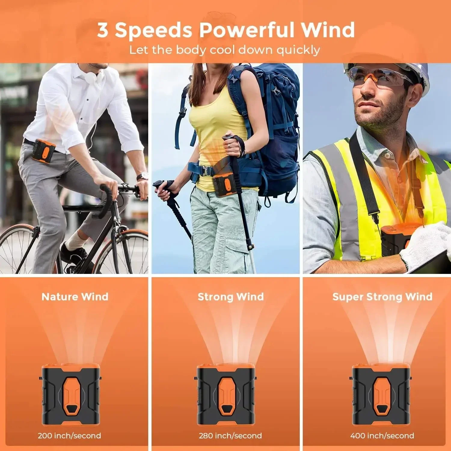 Portable 10000mah Rechargeablehang Fan on Waist or Neck Hanging 3S Fast Cooling Fan for Outdoor Riding Climbing Workship Summer