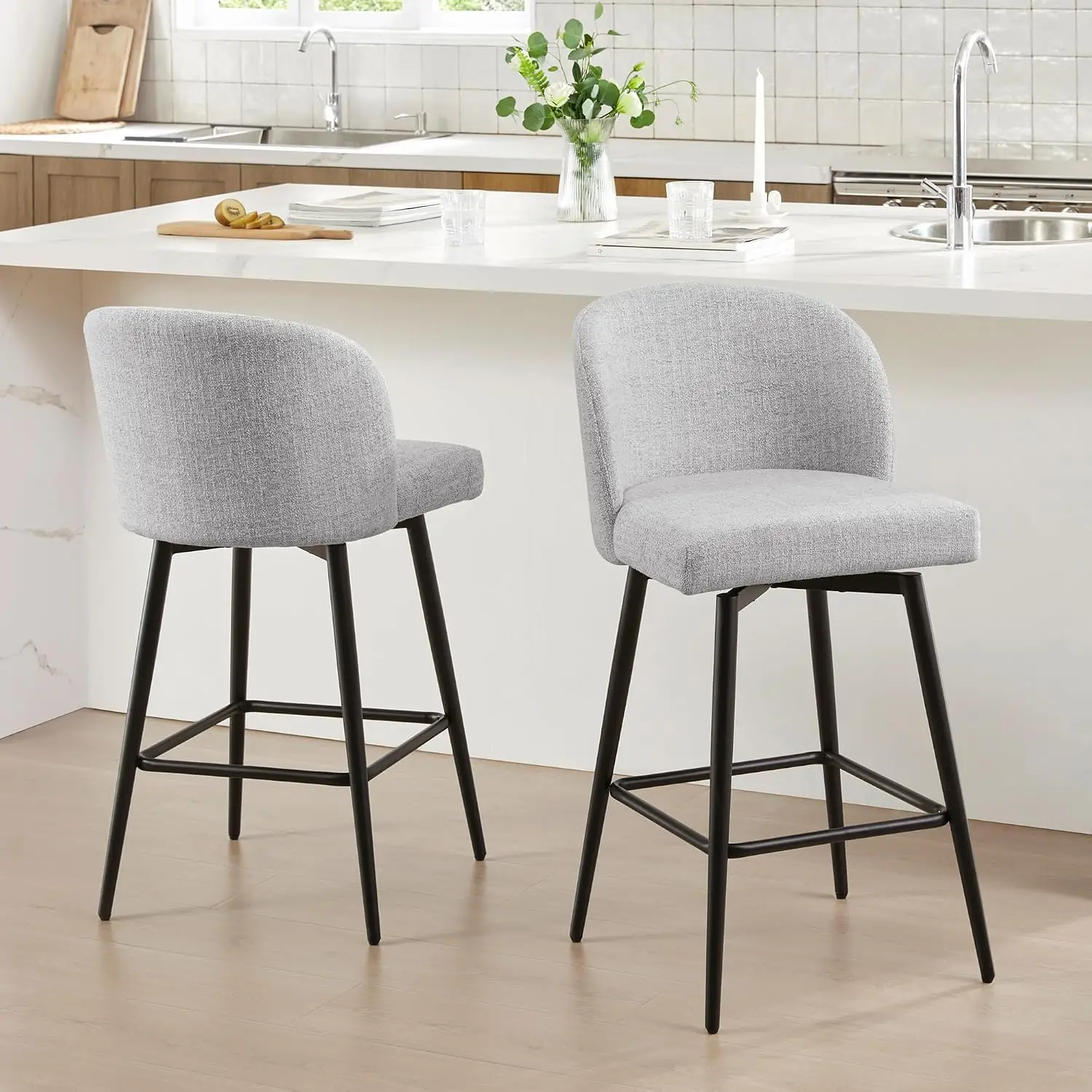 White Fabric Counter Height Bar Stools Set of 4 for Kitchen Dining, Customized - view 3