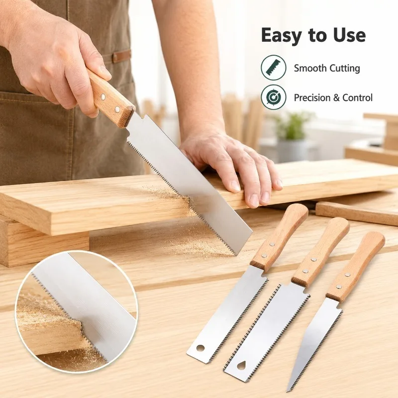 Japanese Style Hand Saw Non-slip Wooden Handle Pull Saw Flush Cut Saw Flexible Handsaw Woodworking Cutting Tool Hand Saw