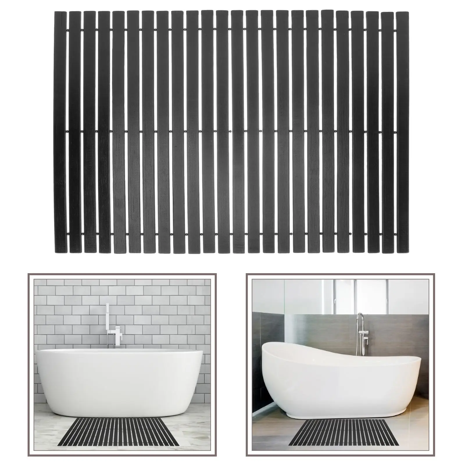 حصيرة حمام لحوض الاستحمام غير قابلة للانزلاق دش الحمام نونسليب أسود صغير قابل للغسل مادة الخيزران الرقيقة المضادة للانزلاق الكلمة حصيرة أنيقة #2