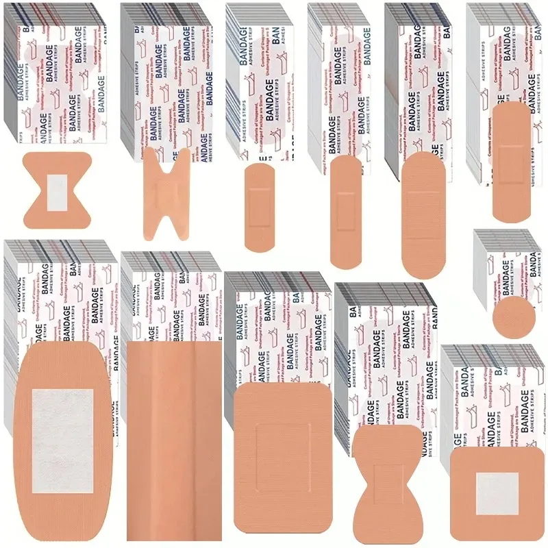 60/120/180/360pcs Assorted Flexible Fabric Adhesive Bandages Breathable Fingertip Bandages for First Aid and Wound Care