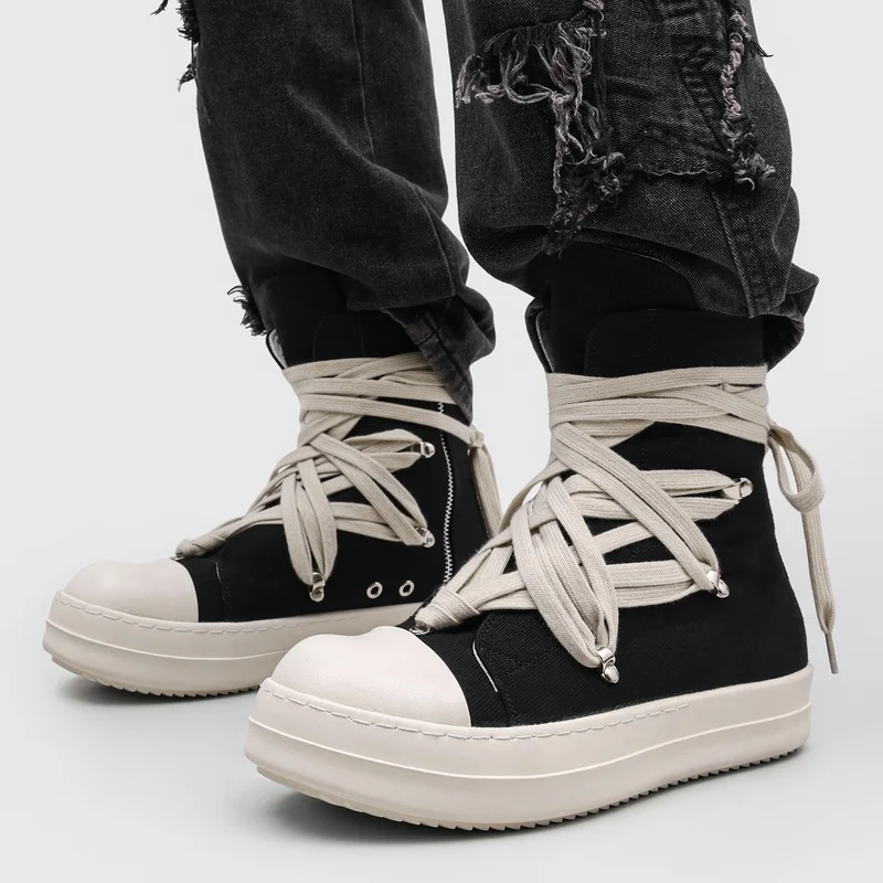 Men Thick Soled Cross Strap High Top Sports Leisure Board Shoes Niche Design Height Increasing Anti Slip High Street Commuting
