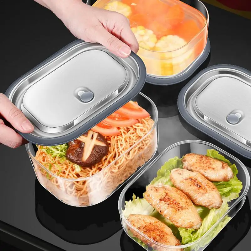 Metal Containers For Food Lunch Box With Lid Food Storage Strong Sealing Stainless Steel Meal Prep Food Container For Travel &