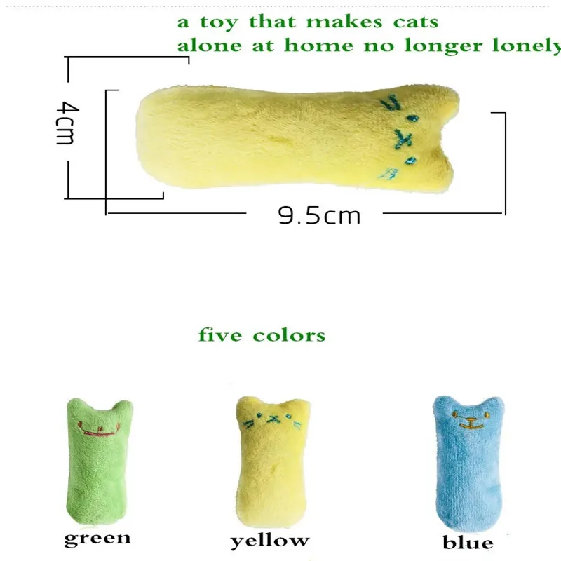 Cat Chew Toy with Catnip Soft Plush Cute Cartoon Face Kitten Teething Cleaning Playing Accessories Assorted Colors Pet Supplies