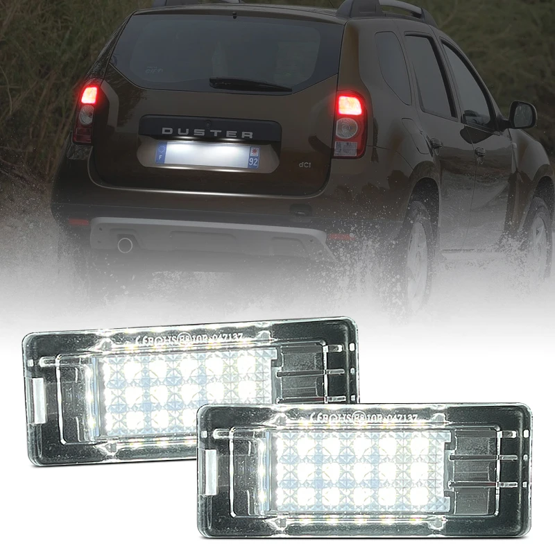 2Pcs For Dacia Duster Logan Lodgy White LED Number License Plate Light