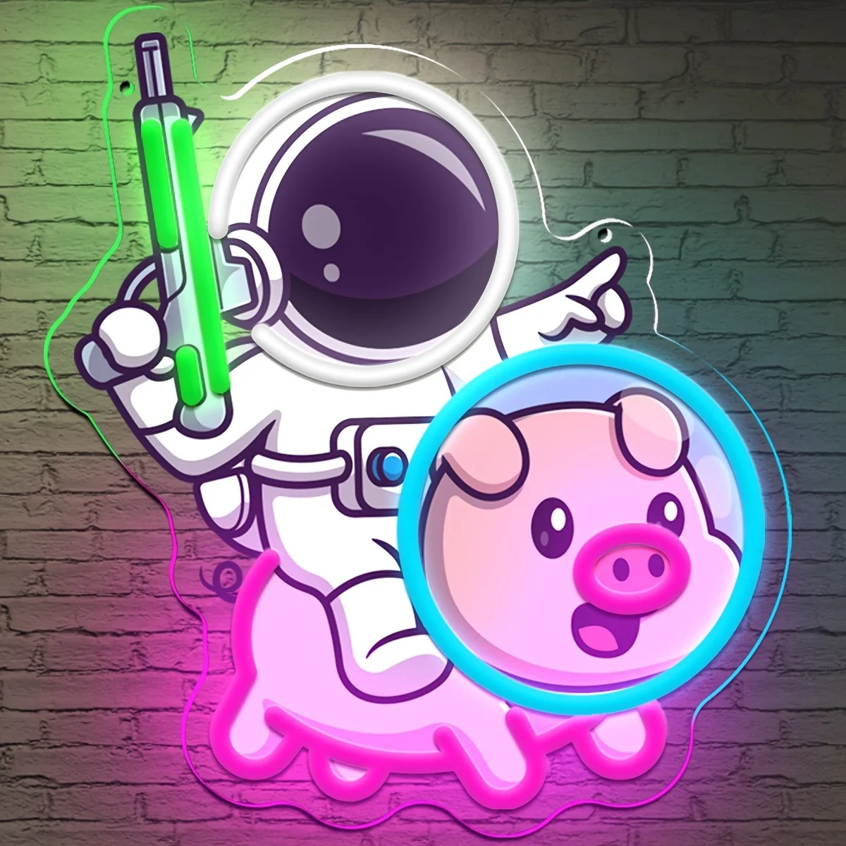 宇宙飛行士がネオンサインに乗る、豚に乗るネオンライト、usb電源の壁飾り、自宅のバー、寝室、男の隠れ家の装飾、誕生日プレゼント