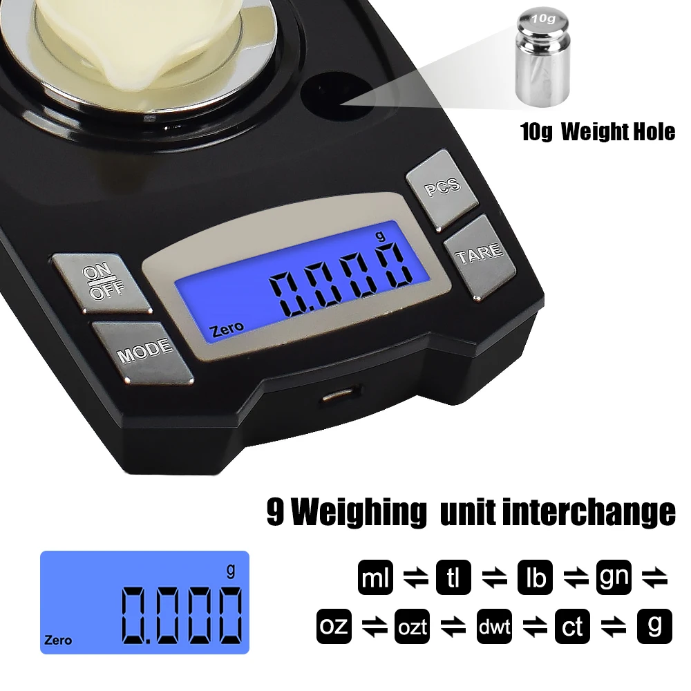 NEWACALOX 0.001g Mini Digital Pocket Scale USB Charging Milligram Scale 100g/50gx0.001g Precision Jewelry Medicine Lab Scale