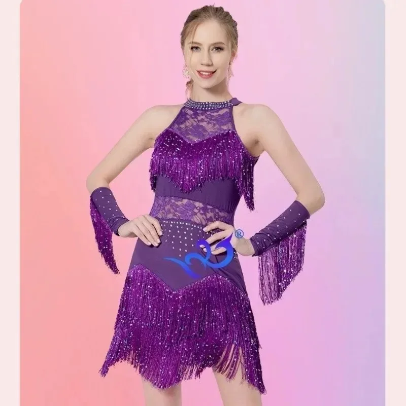 

Latin Dance Dress Women Lace Tassel Prom Dress Sexy Multicolor Adult Stage Performance Competition Spring Summer Dance Costume