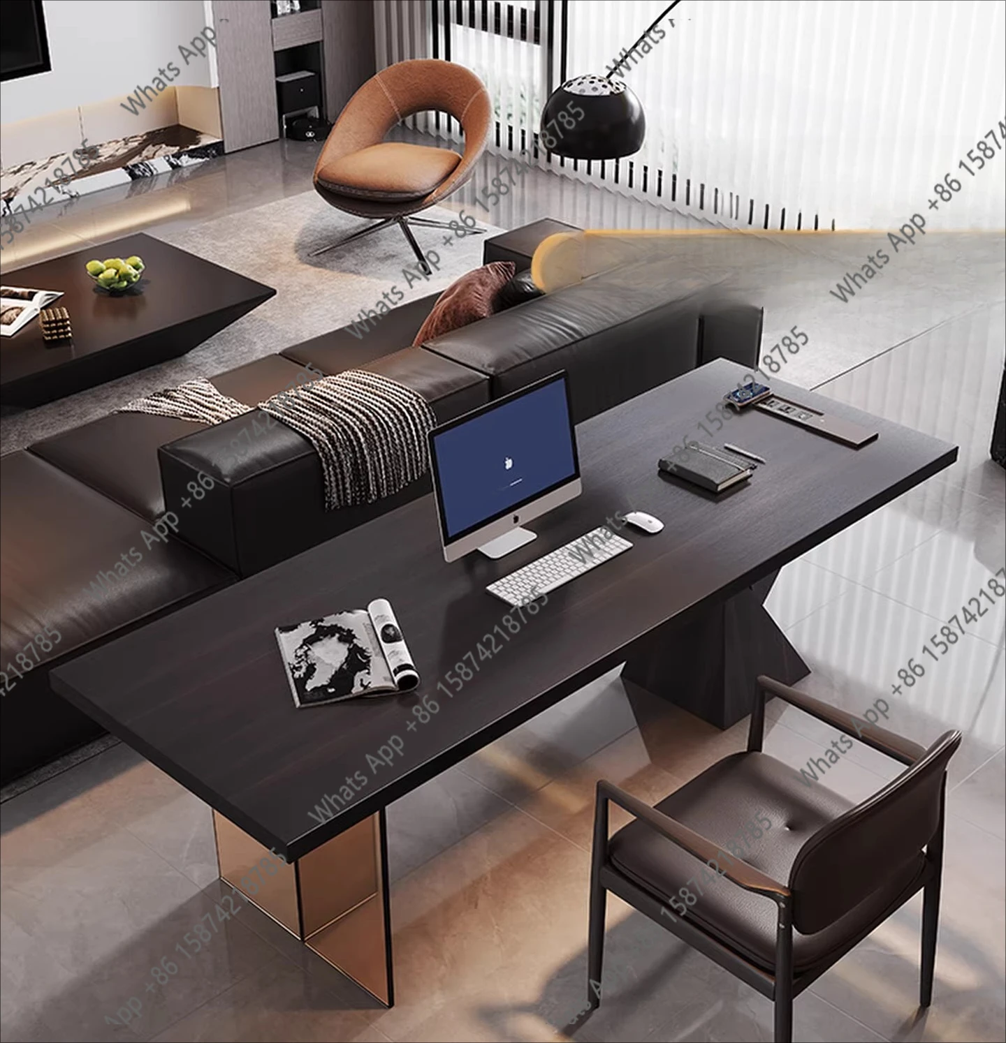 

Italian minimalist desk home living room sofa solid wood desk designer study computer desk