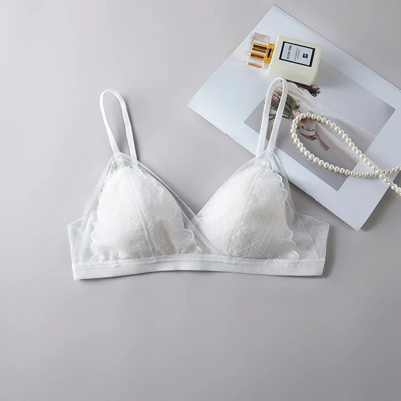 حرير حقيقي دانتيل فرنسي ملابس داخلية ثلاثية الأكواب ، شبكة جانبية ، مثيرة بدون حلقة فولاذية حمالة صدر خلفية ، حمالة صدر نسائية