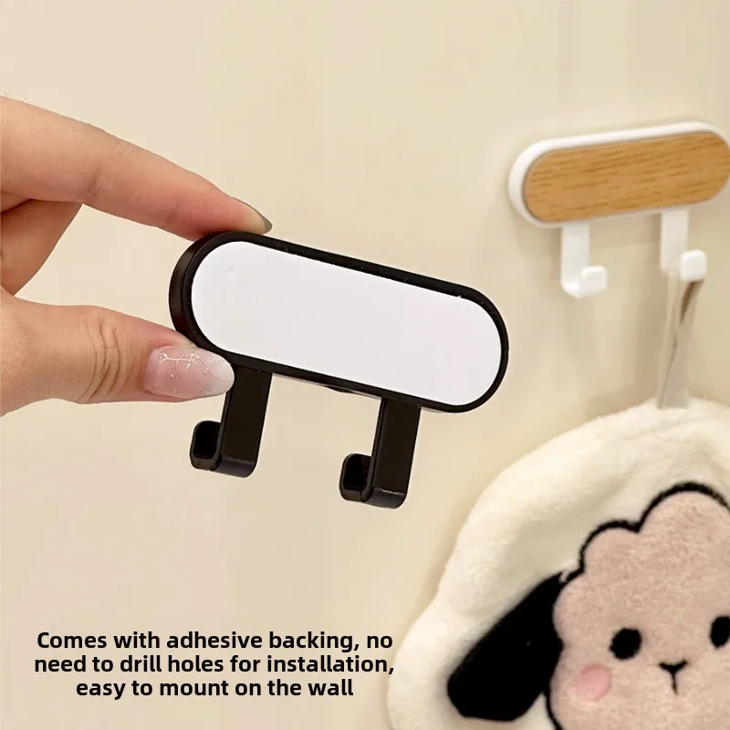 Wooden Self Adhesive Wall Hooks with 2/3 Racks Wall Hanger Multifunctional Nail Free  Hook Door Wall Hangers Key Storage Hooks