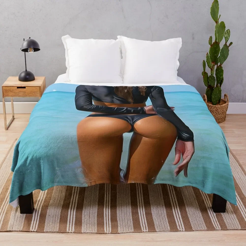 

Beautiful Woman at the Beach Throw Blanket Breathable Lightweight Blanket for Adults Kids