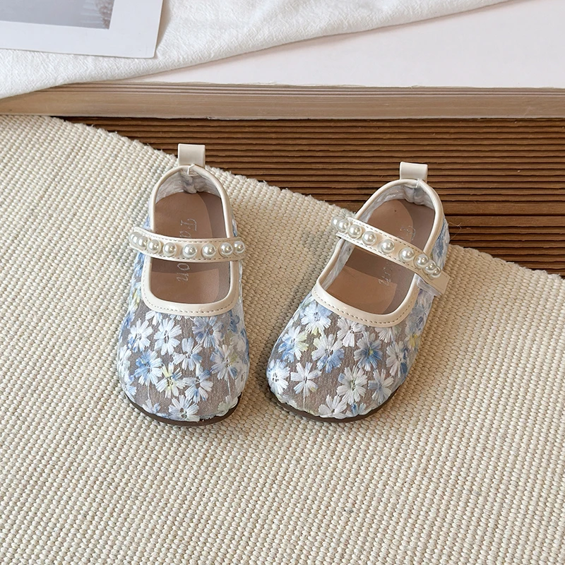 Girls Princess Shoes Back Lace Bows Kids Leather Shoes Flowers Sweet 2026 New Children Flats Round Toes Shiny Sequins 21-30