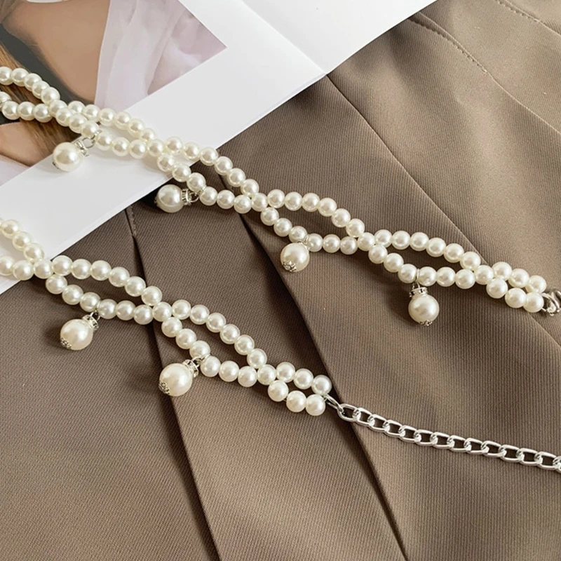 Elegant Women Waist Belt with White Pearl Vintage Romantic Metal Waist Belt Women Seaside Dress Shirt Waist Seal Belt