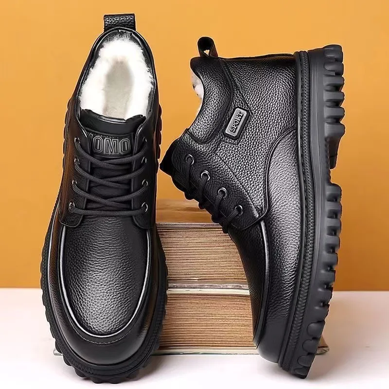 Men's shoes 2025 winter edition men's cotton shoes winter snow boots leather shoes men's leather upper high top men's shoes