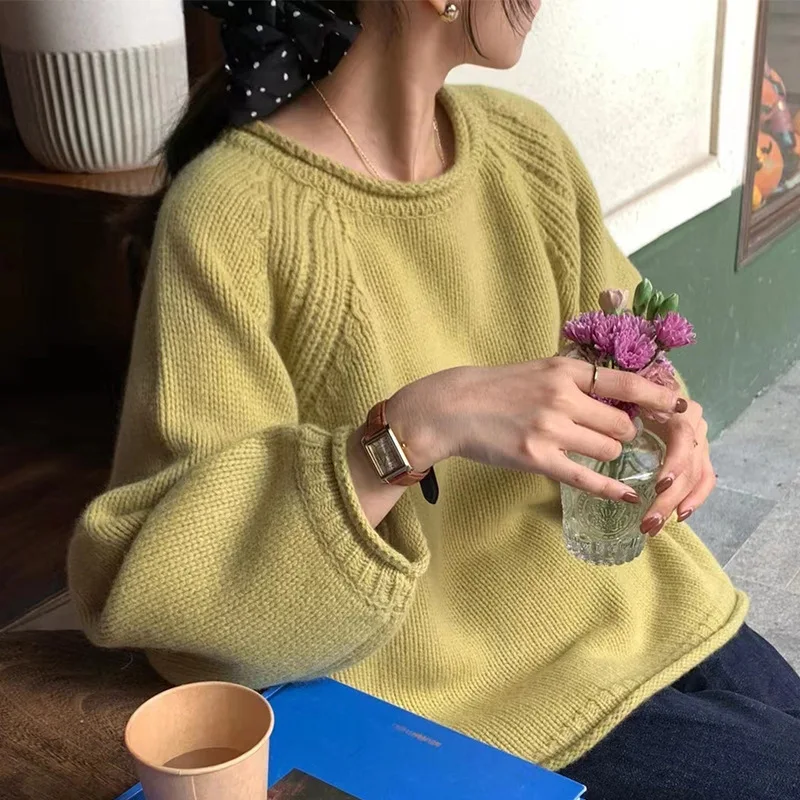 

Korean casual knitted pullover sweater 2025 autumn and winter thick needle loose lazy wind women's top