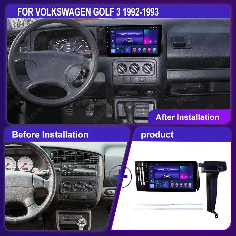 MAMSM For Volkswagen Golf 3 1992 1993 Android 13 Car Radio Video Audio Player Navigation GPS Carplay  4G Wifi 2din DVD Autoradio - view 3